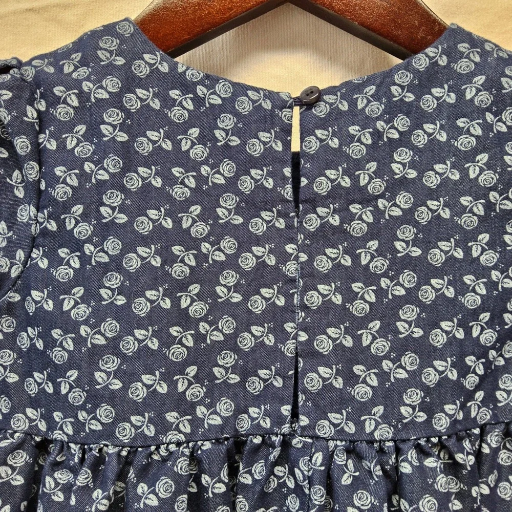 Laura Ashley London Floral Dress Kids Size 5 Navy Blue Long Sleeve Bow Accent